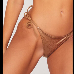 Pretty Little Thing Brown Metallic Snake Tie Side Bikini Bottoms New